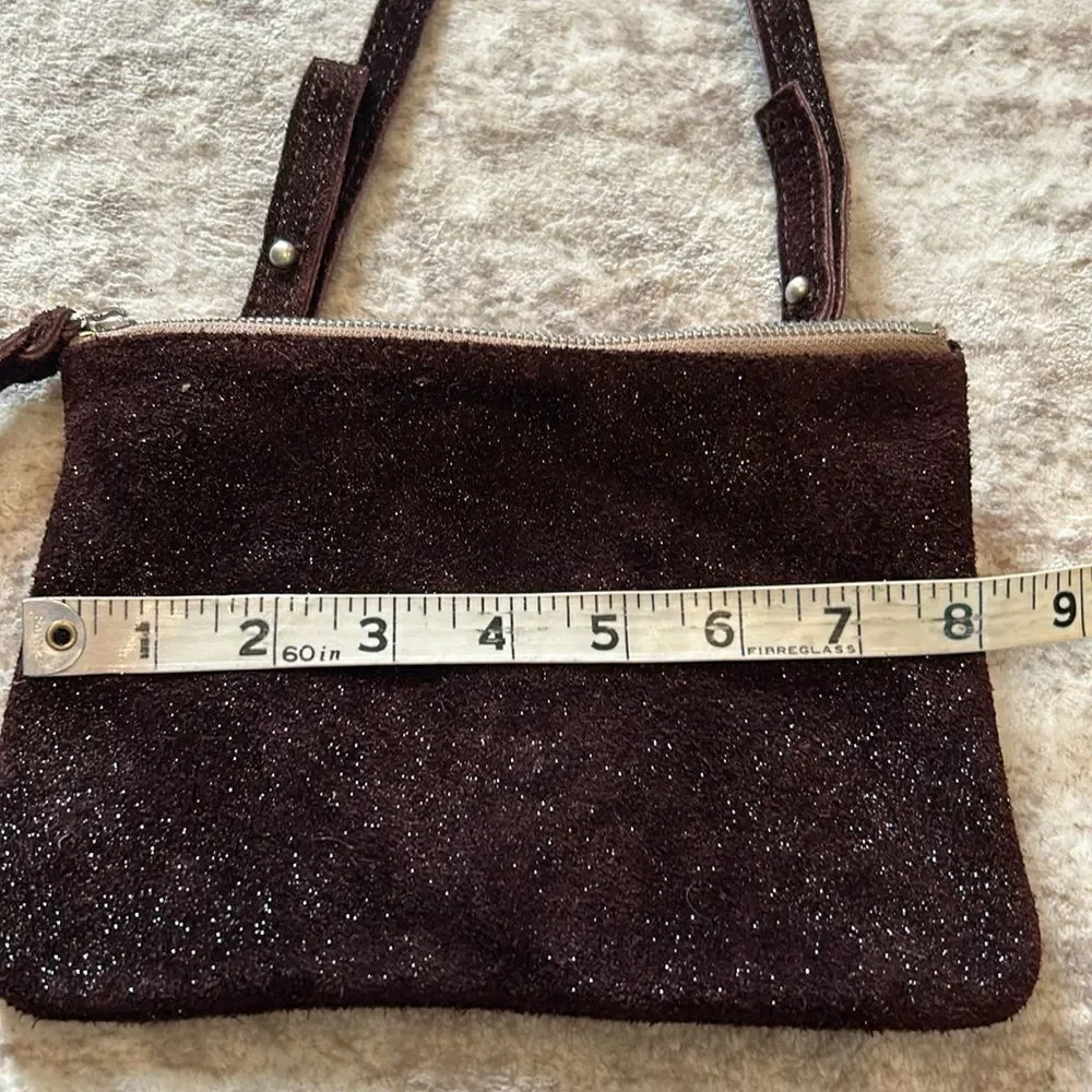 Monserat de Lucca Elegant burgundy Suede leather with metallic sparkles Bag